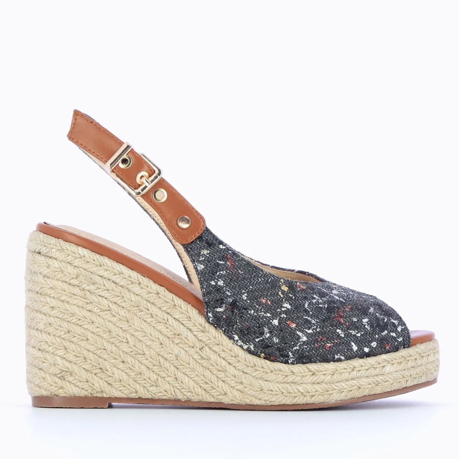 Sandales Compensees Gaelle En Tweed Leopard Anthracite