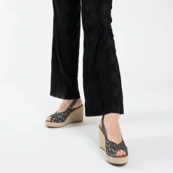Sandales Compensees Gaelle En Tweed Leopard Anthracite