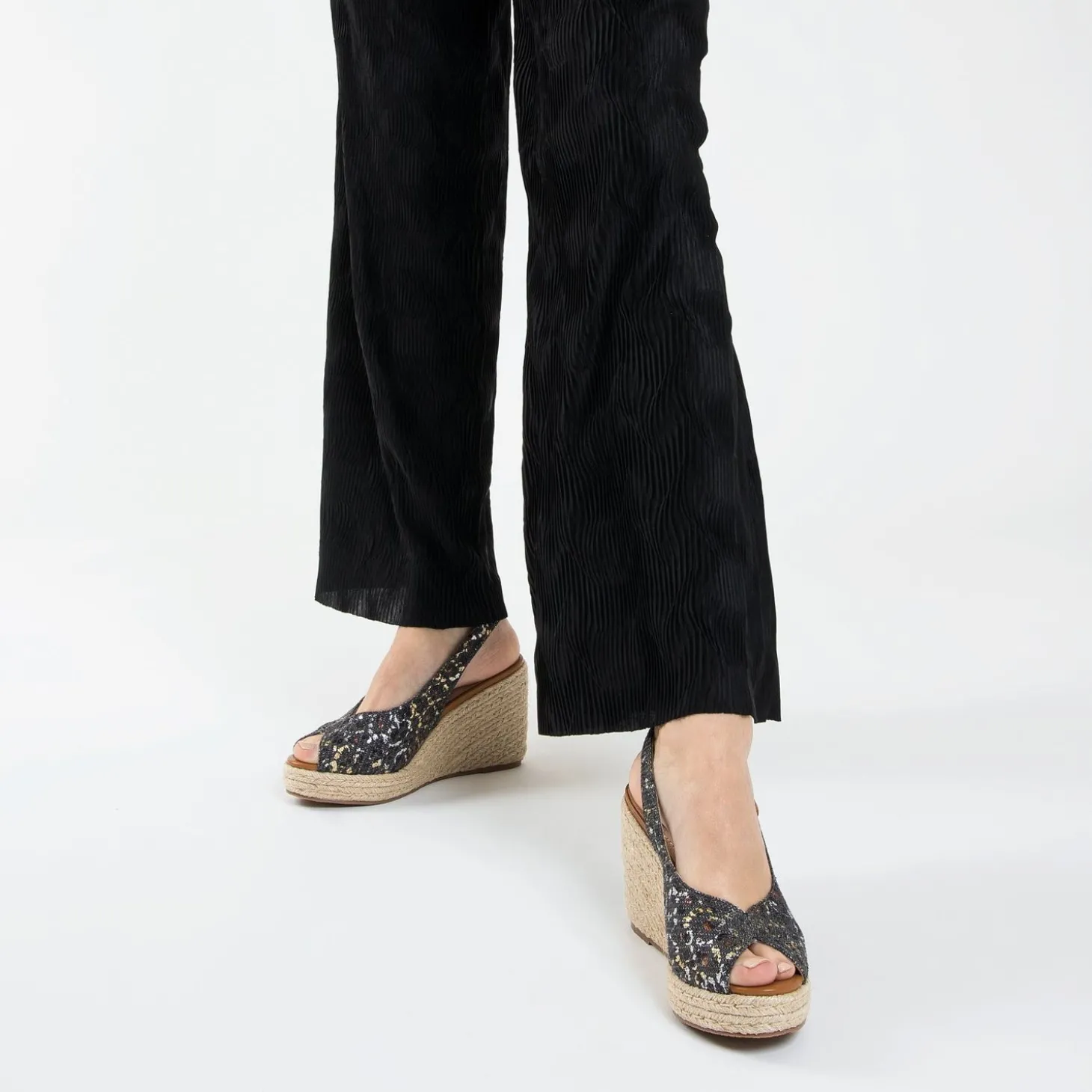 Sandales Compensees Gaelle En Tweed Leopard Anthracite