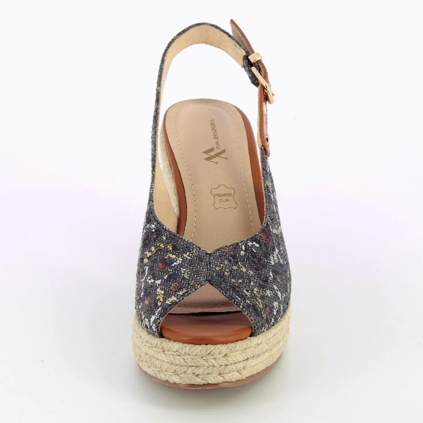 Sandales Compensees Gaelle En Tweed Leopard Anthracite