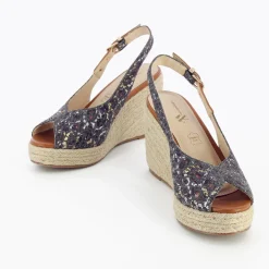 Sandales Compensees Gaelle En Tweed Leopard Anthracite