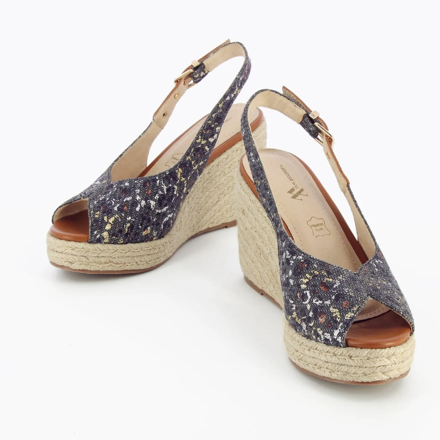 Sandales Compensees Gaelle En Tweed Leopard Anthracite