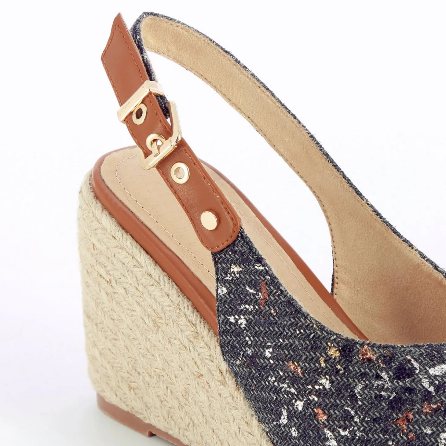 Sandales Compensees Gaelle En Tweed Leopard Anthracite