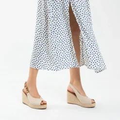 Sandales Compensees Gaelle En Tweed Beige