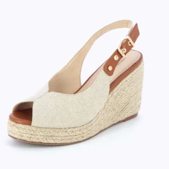 Sandales Compensees Gaelle En Tweed Beige