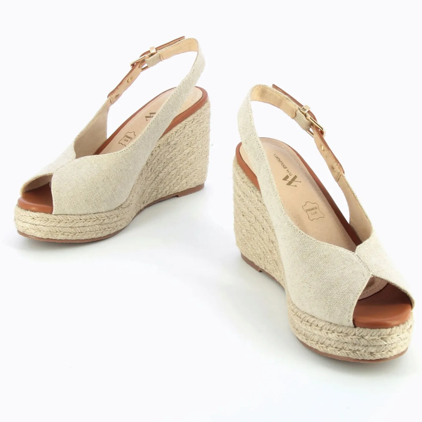 Sandales Compensees Gaelle En Tweed Beige