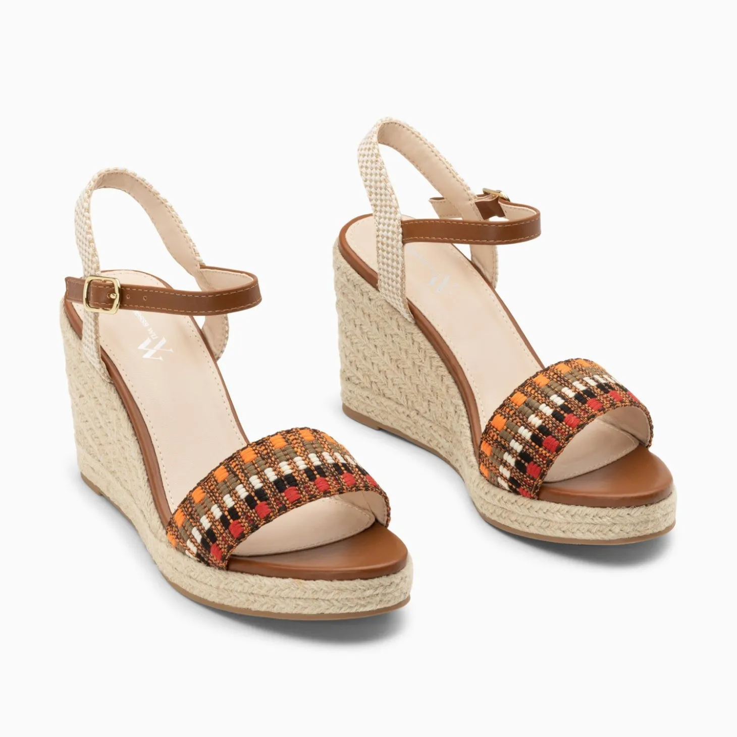 Sandales Compensees Honorine Camel En Tissu Jacquard