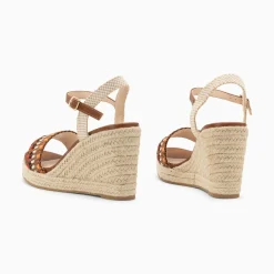 Sandales Compensees Honorine Camel En Tissu Jacquard