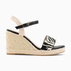 Sandales Compensees Honorine Noires En Tissu Jacquard