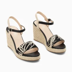 Sandales Compensees Honorine Noires En Tissu Jacquard