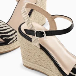 Sandales Compensees Honorine Noires En Tissu Jacquard
