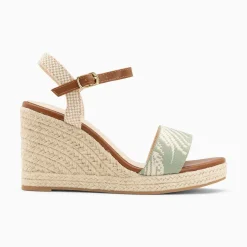 Sandales Compensees Honorine Vert En Tissu Jacquard