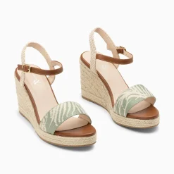Sandales Compensees Honorine Vert En Tissu Jacquard
