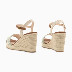 Sandales Compensees Honorine Vert En Tissu Jacquard