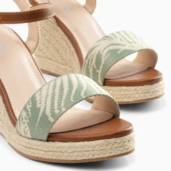 Sandales Compensees Honorine Vert En Tissu Jacquard