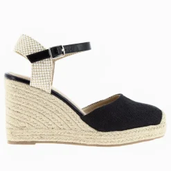 Sandales Compensees Lilou Noires Effet Tisse
