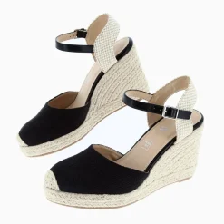 Sandales Compensees Lilou Noires Effet Tisse