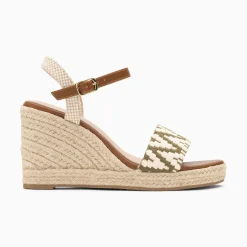 Sandales Compensees Malvina Kaki En Tissu Jacquard