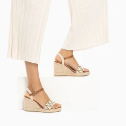 Sandales Compensees Malvina Kaki En Tissu Jacquard