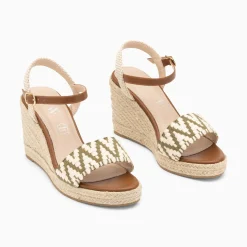Sandales Compensees Malvina Kaki En Tissu Jacquard