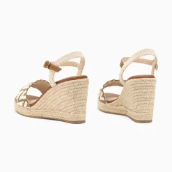 Sandales Compensees Malvina Kaki En Tissu Jacquard