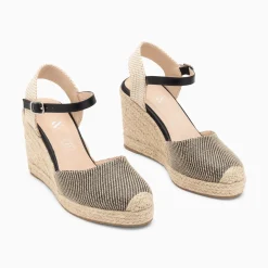 Sandales Compensees Mariana Effet Raphia Noires
