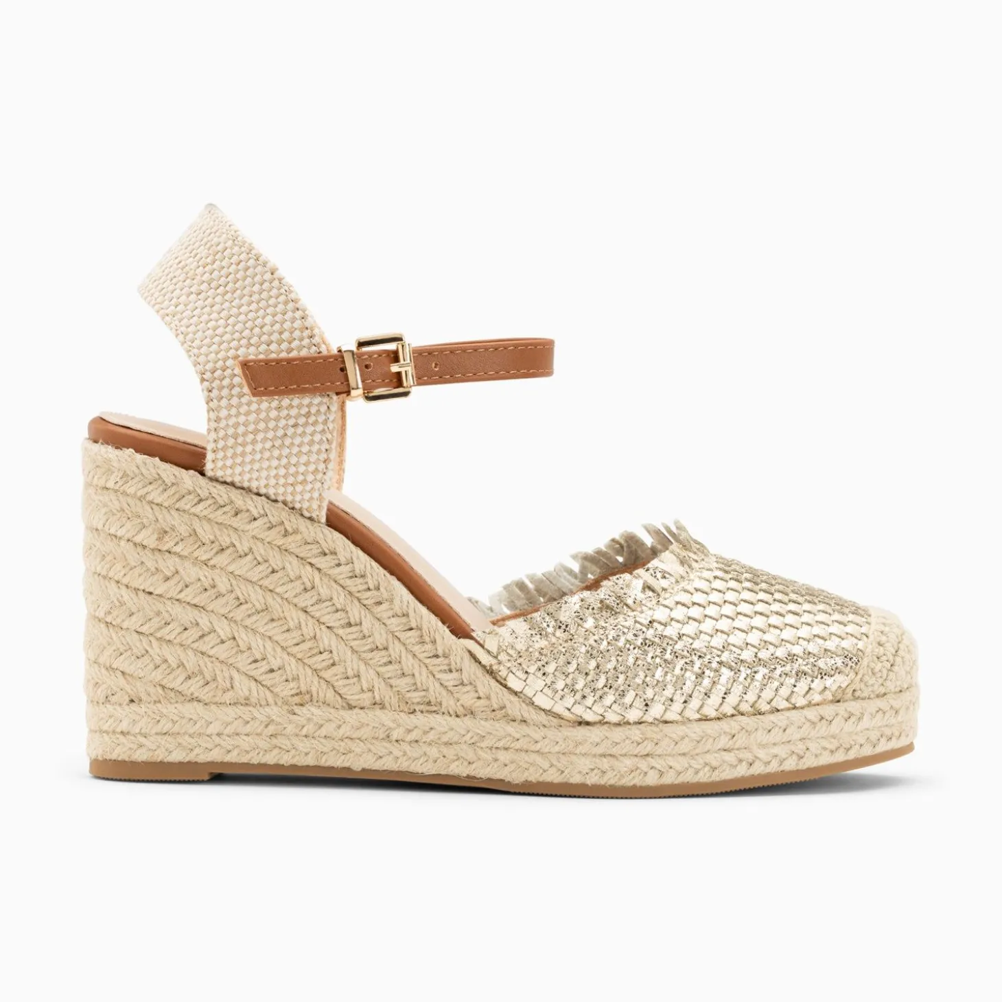 Sandales Compensees Nadine A Tressage Or