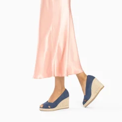 Sandales Compensees Peep-Toe Leonie Bleu Marine