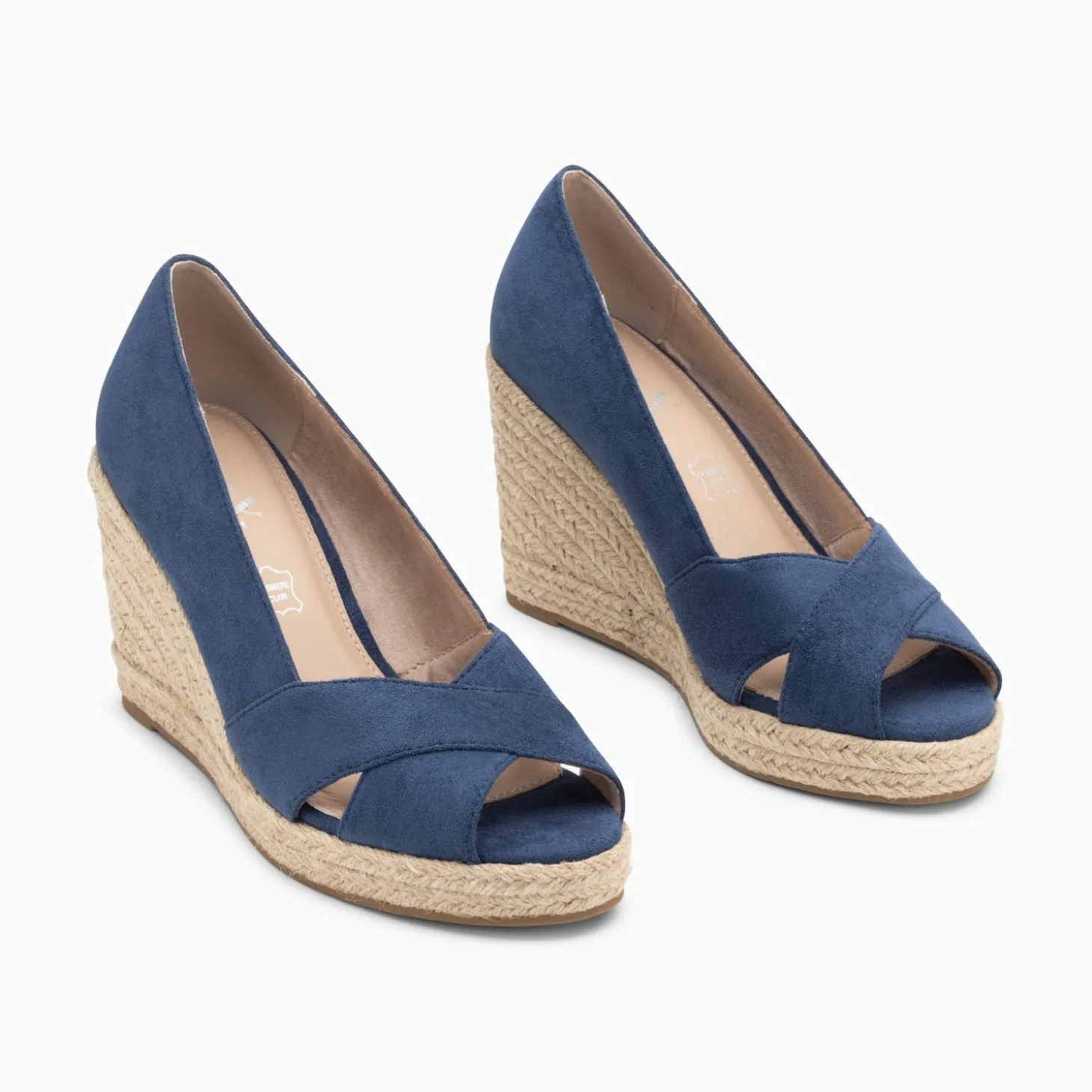 Sandales Compensees Peep-Toe Leonie Bleu Marine