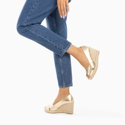 Sandales Compensees Peep-Toe Leonie Or