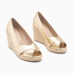 Sandales Compensees Peep-Toe Leonie Or