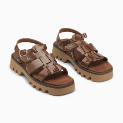 Sandales Edmee Chocolat Verni A Plateforme Crantee