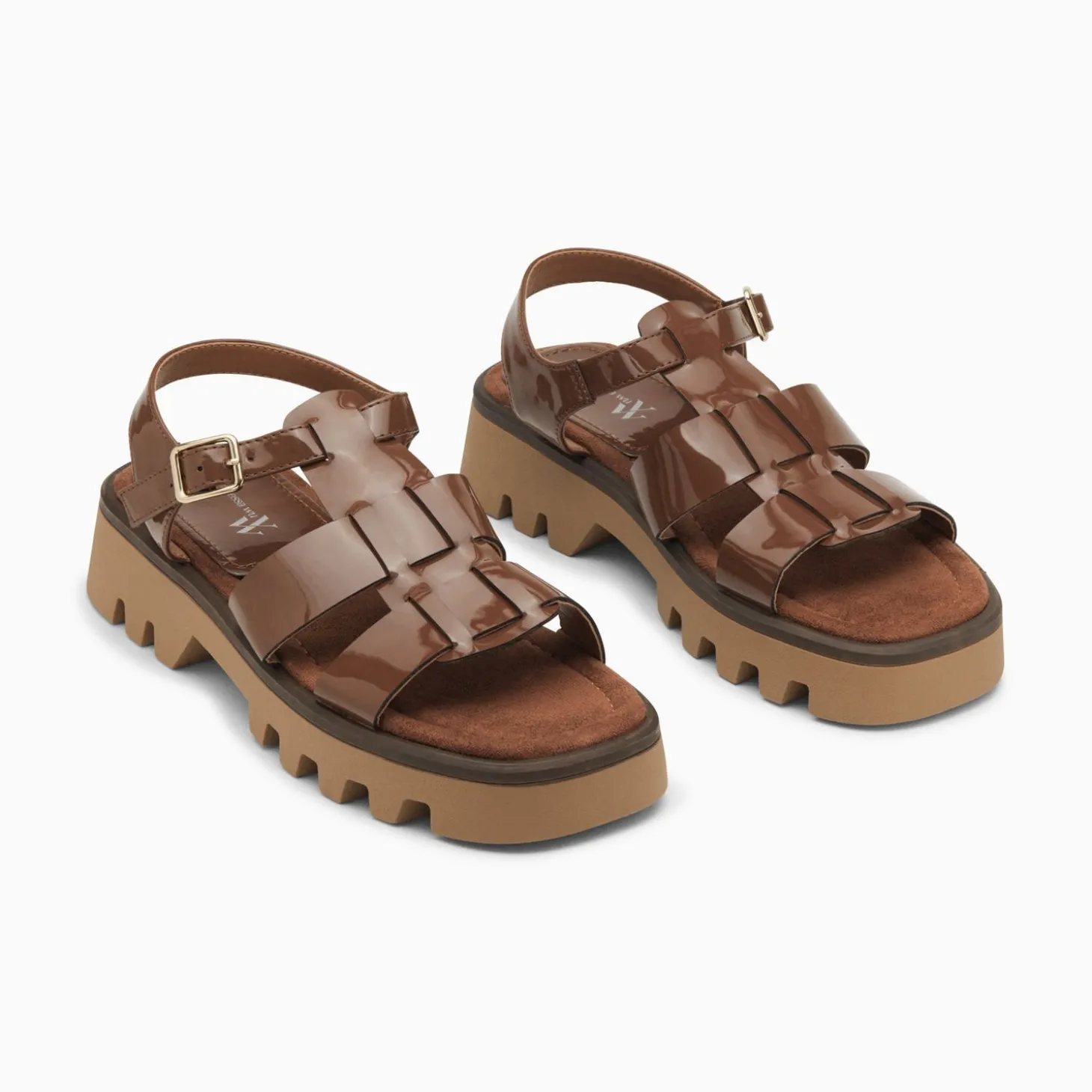 Sandales Edmee Chocolat Verni A Plateforme Crantee