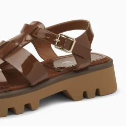 Sandales Edmee Chocolat Verni A Plateforme Crantee