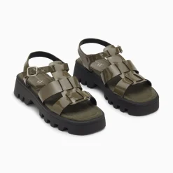 Sandales Edmee Kaki Verni A Plateforme Crantee