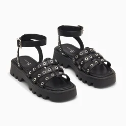 Sandales Inaya Noires A Oeillets Et Plateforme Crantee