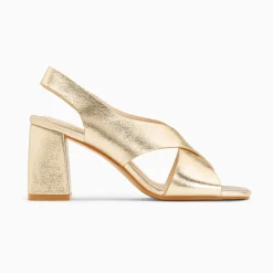 Sandales Lauren Or A Brides Croisees Et Talon Haut
