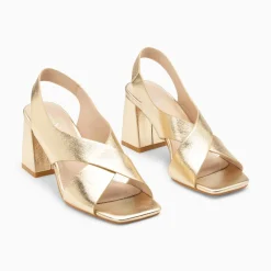 Sandales Lauren Or A Brides Croisees Et Talon Haut