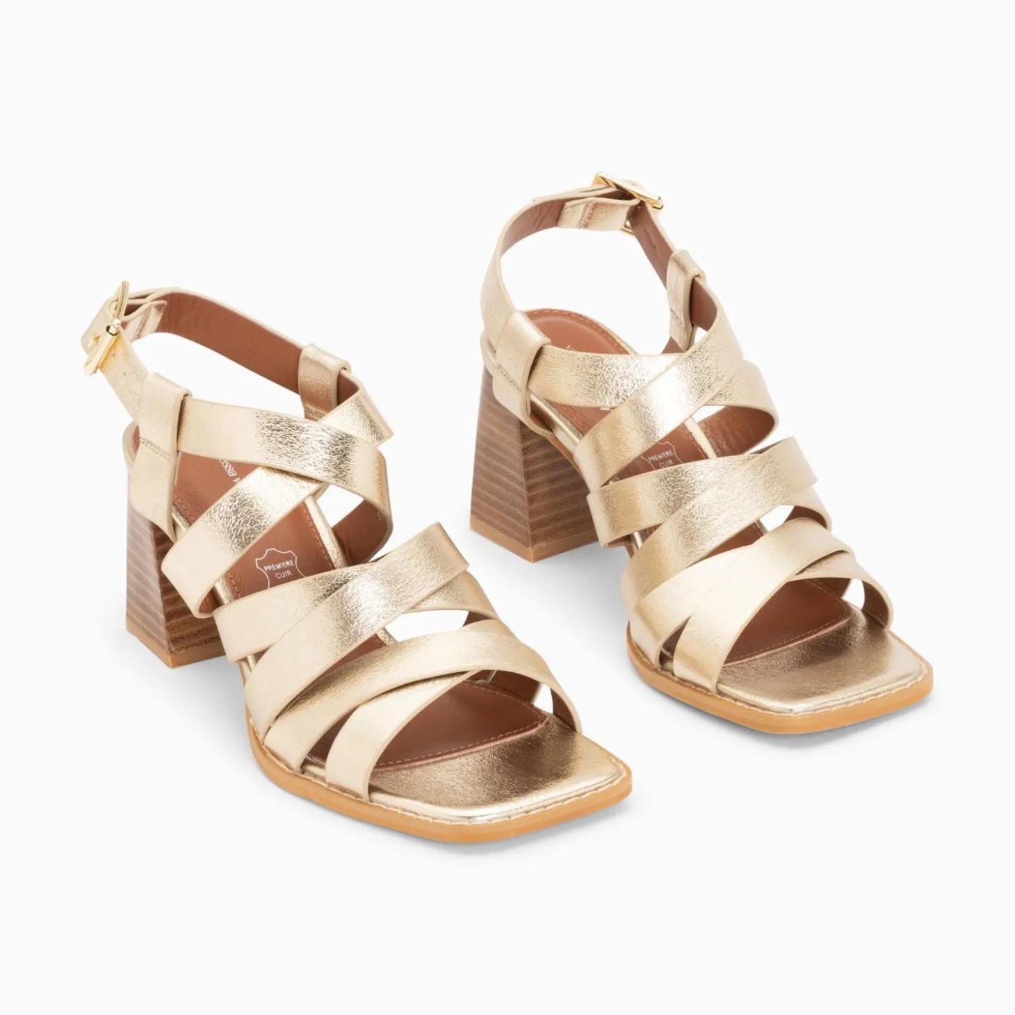 Sandales Loriane Or A Multibrides Croisees Et Talon Haut