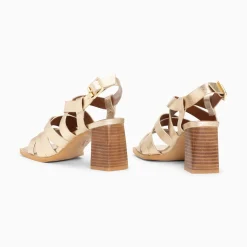 Sandales Loriane Or A Multibrides Croisees Et Talon Haut