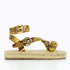 Sandales Mandy Jaunes Imprime Serpent A Plateforme