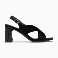 Sandales Milan Noires A Brides Croisees Et Talon Noir Paillete