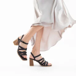 Sandales Miranda Noires A Multibrides Tressees Et Talon Haut