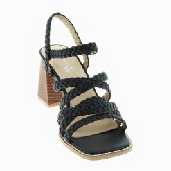 Sandales Miranda Noires A Multibrides Tressees Et Talon Haut