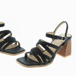 Sandales Miranda Noires A Multibrides Tressees Et Talon Haut