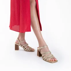 Sandales Miranda Or A Multibrides Tressees Et Talon Haut