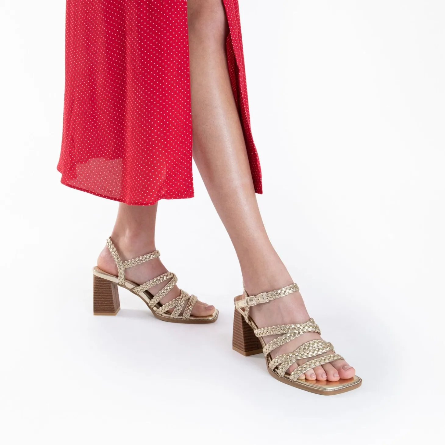 Sandales Miranda Or A Multibrides Tressees Et Talon Haut