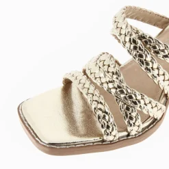 Sandales Miranda Or A Multibrides Tressees Et Talon Haut