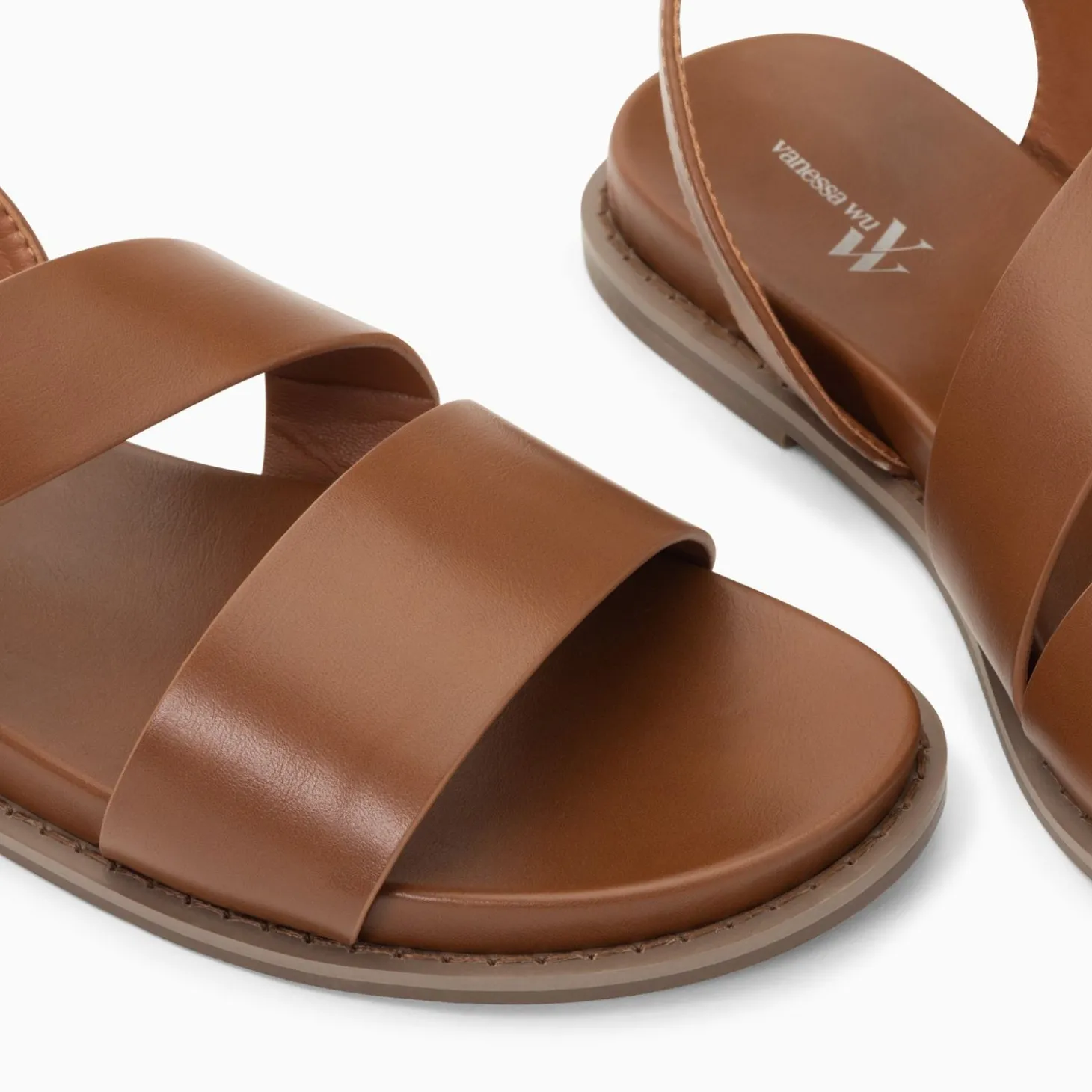 Sandales Plates Ameline Camel A Larges Brides