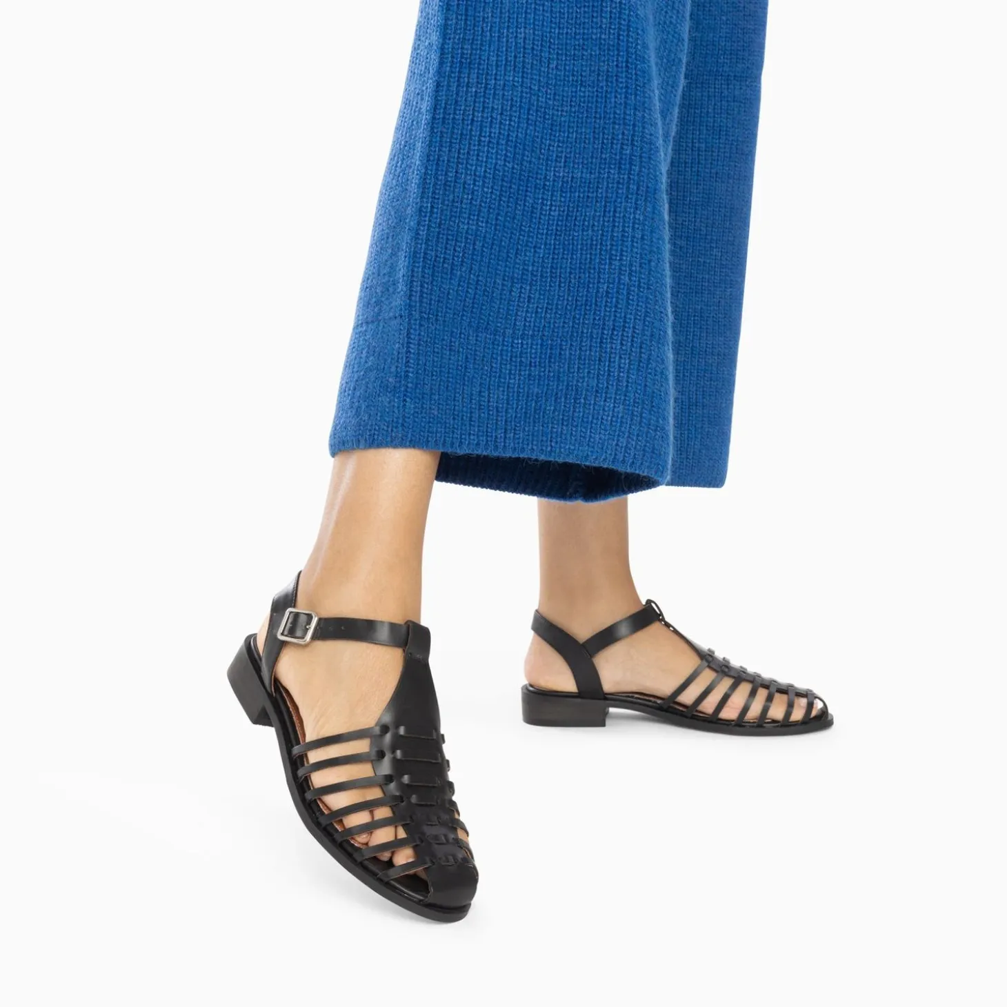Sandales Plates Anne Style Pecheur A Fines Brides Noir Mate
